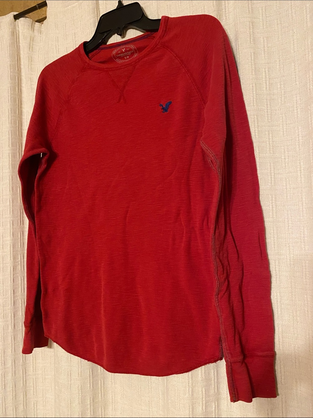 Men's American Eagle Red Long Sleeve Crewneck with Blue Eagle Logo Size Small